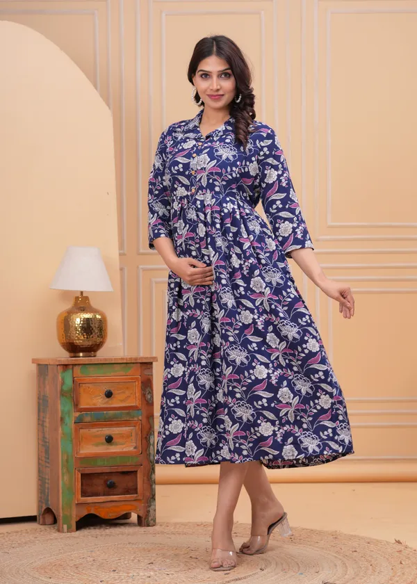 Blue_Flower_rayon_maternity_and_feeding_kurti