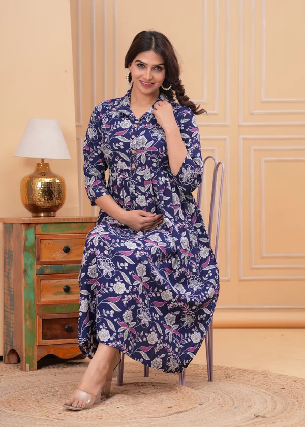 Blue_Flower_rayon_maternity_and_feeding_kurti