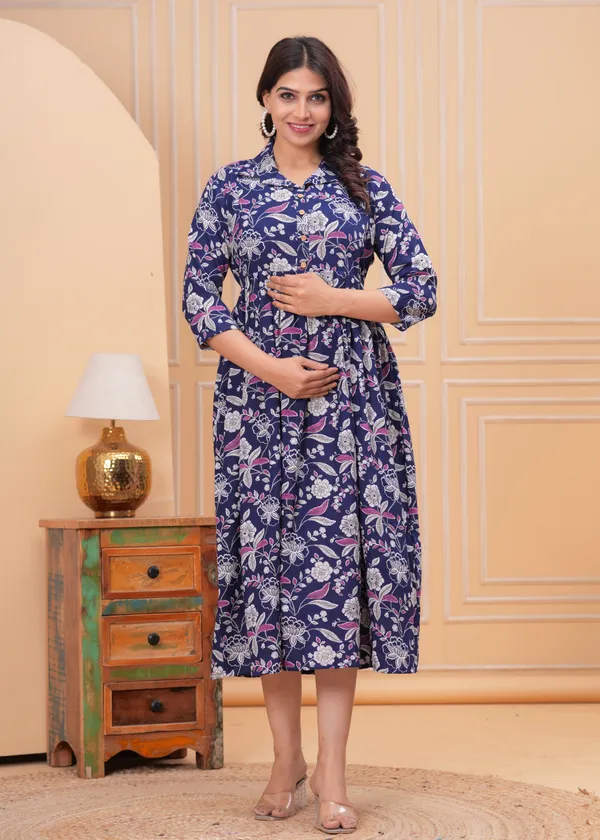 Blue_Flower_rayon_maternity_and_feeding_kurti
