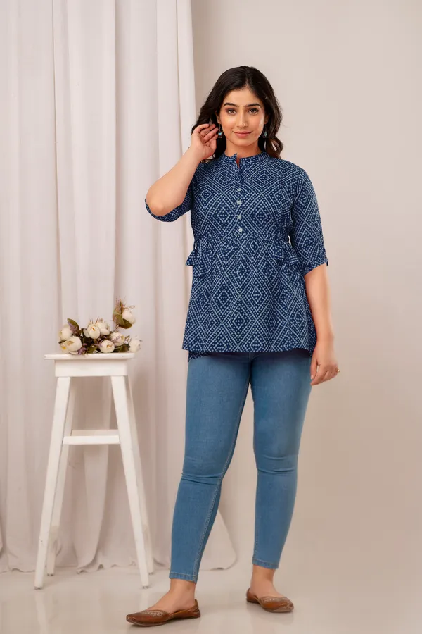 Blue_bhandej__Top_For_Women_Pure_Cotton_Casual