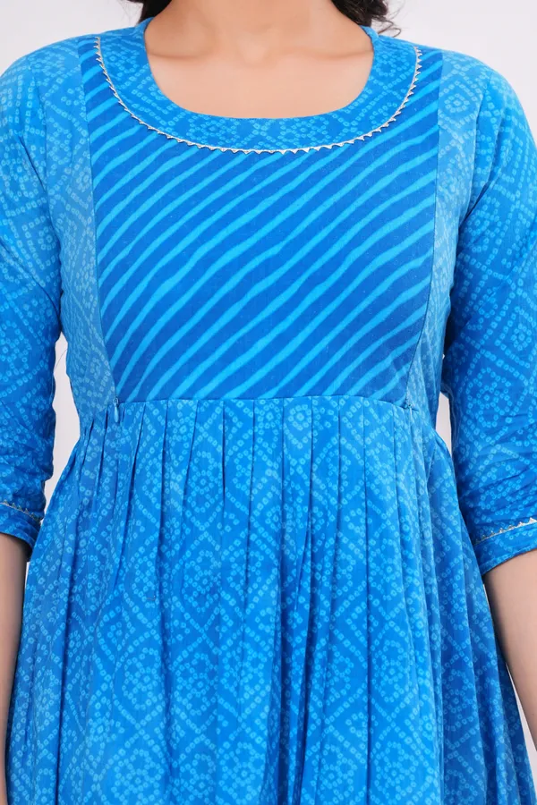 Blue_bhandez_cotton_maternity_and_feeding_kurti