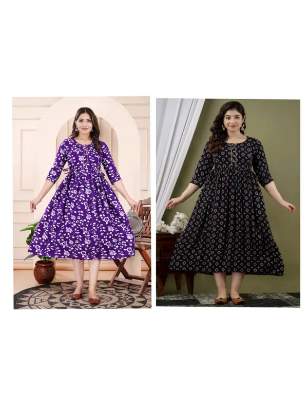 Blue_bummer_blossom_dot_Rayon_maternity_and_feeding_kurti_Combo_Of_2