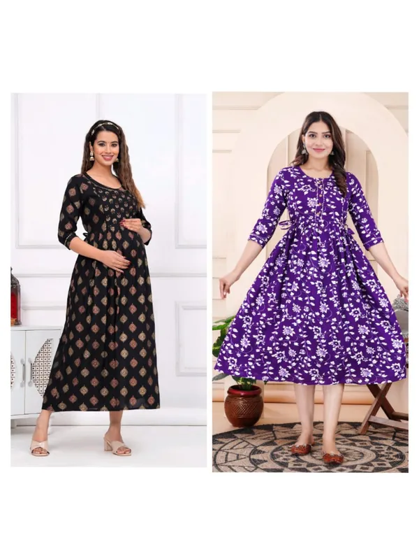 Blue_bummer_with_black_Rayon_maternity_and_feeding_kurti_Combo_Of_2