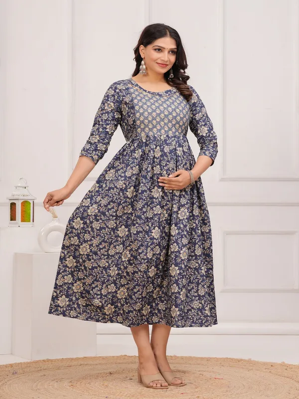 Blue_dote_chidi_cotton__maternity_and_feeding_kurti