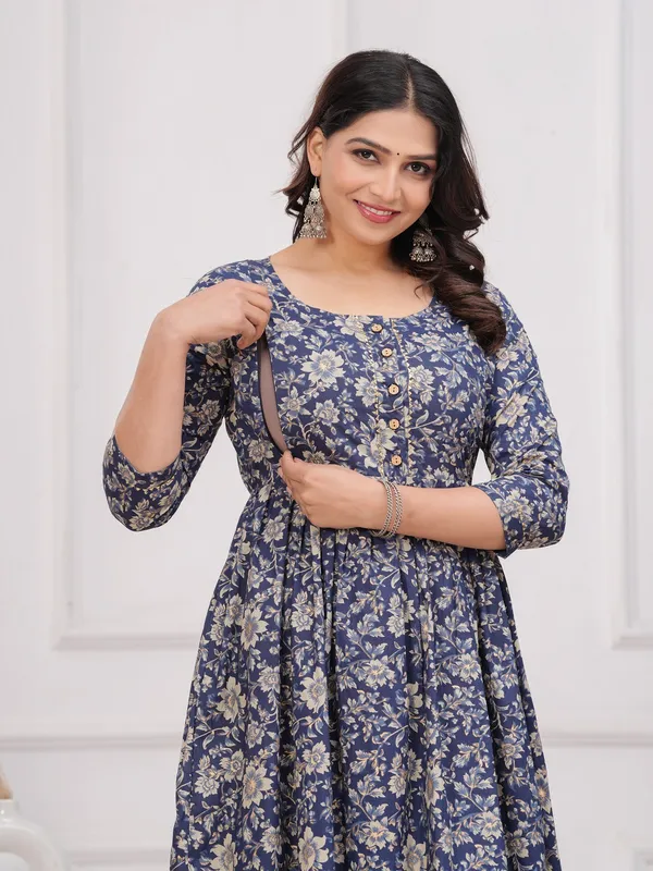 Blue_fool_cotton__maternity_and_feeding_kurti