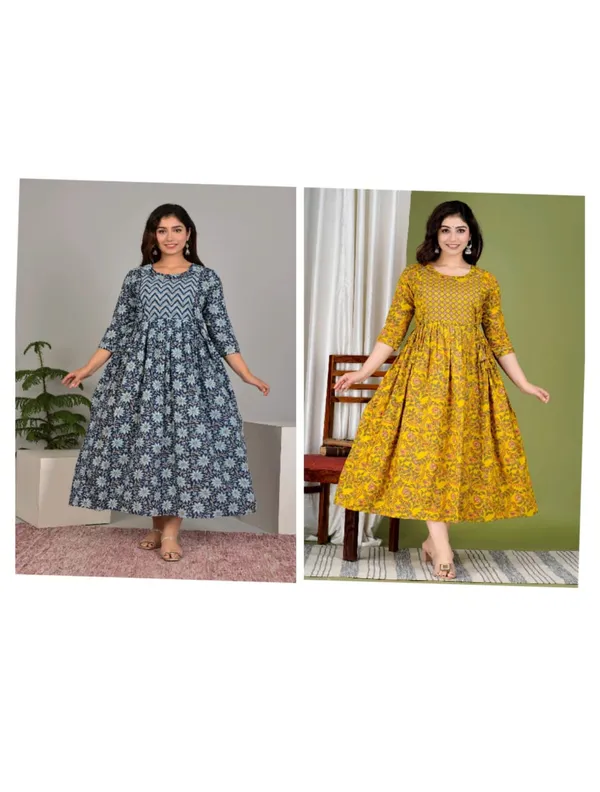 Blue_goldrn_blossom_cotton_maternity_and_feeding_kurti_combo_Of_2