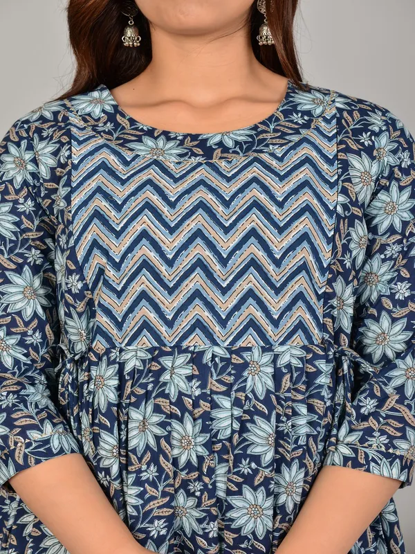 Blue_laher_flower_cotton_maternity_and_feeding_kurti
