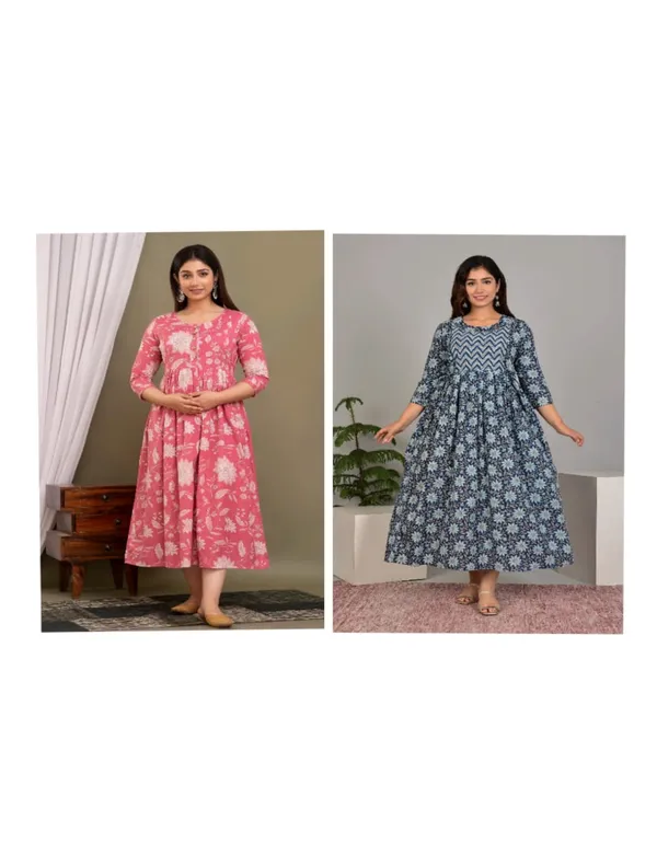 Blue_losen_cotton_maternity_and_feeding_kurti_combo_Of_2