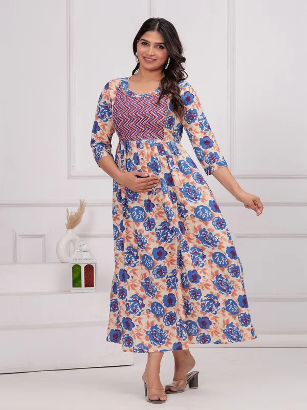 Blue_mix_cotton__maternity_and_feeding_kurti