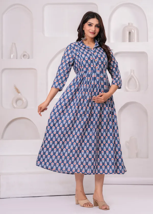 Blue_smooth_cotton_maternity_and_feeding_kurti