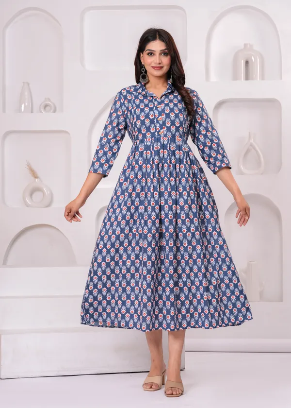 Blue_smooth_cotton_maternity_and_feeding_kurti