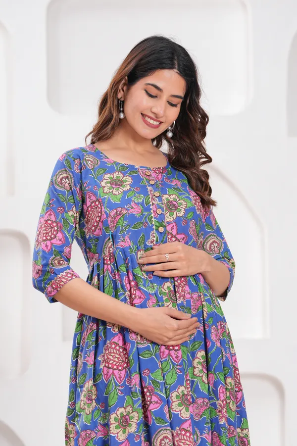 Blue_strang_cotton_maternity_and_feeding_kurti
