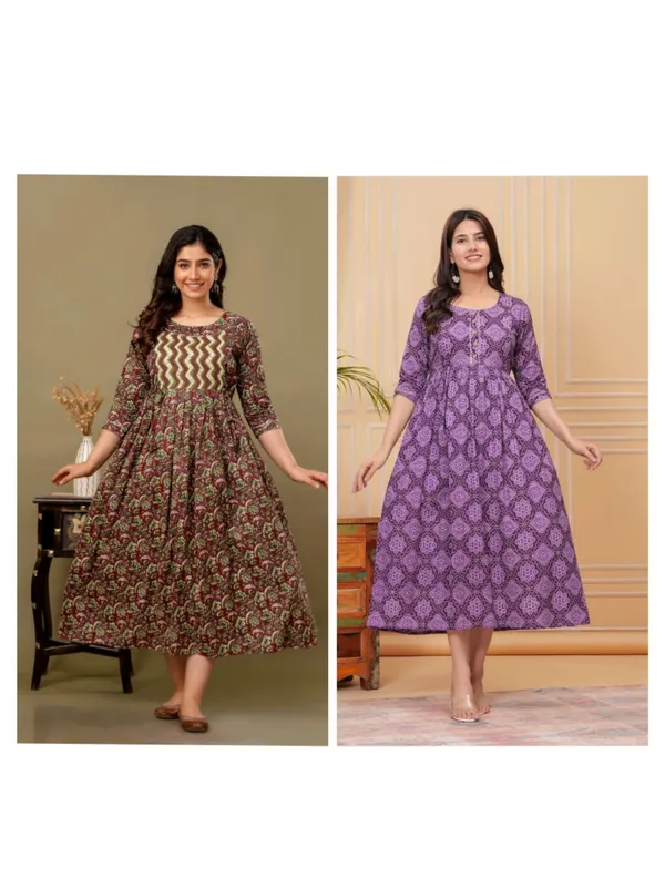Brown_pal_combo_cotton_maternity_and_feeding_kurti_Combo_Of_2