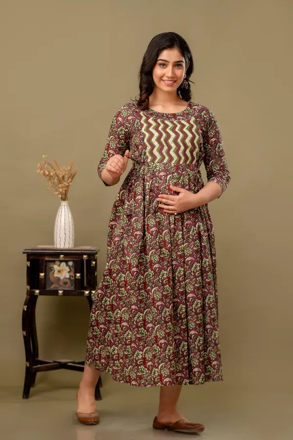 Brown_pal_combo_cotton_maternity_and_feeding_kurti_Combo_Of_2