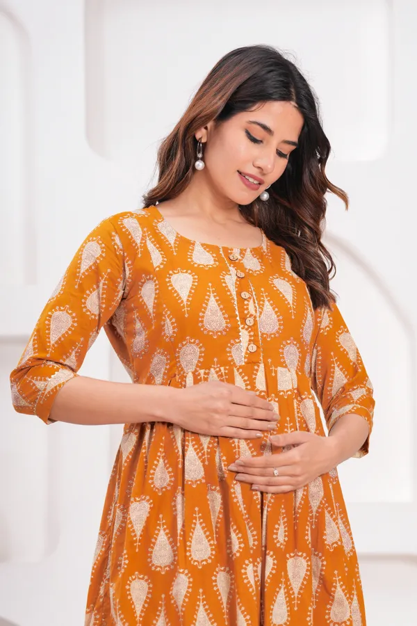 Brown_satkon_cotton_maternity_and_feeding_kurti