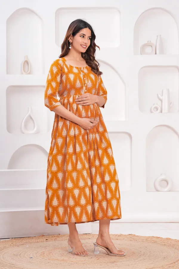 Brown_satkon_cotton_maternity_and_feeding_kurti