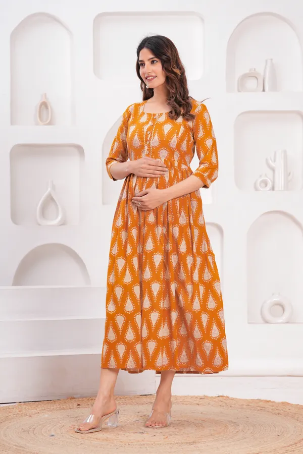 Brown_satkon_cotton_maternity_and_feeding_kurti