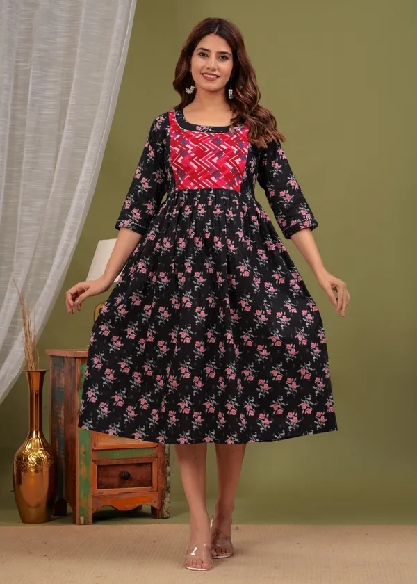Burbun_black_Cotton_Maternity_And_Feeding_Kurti