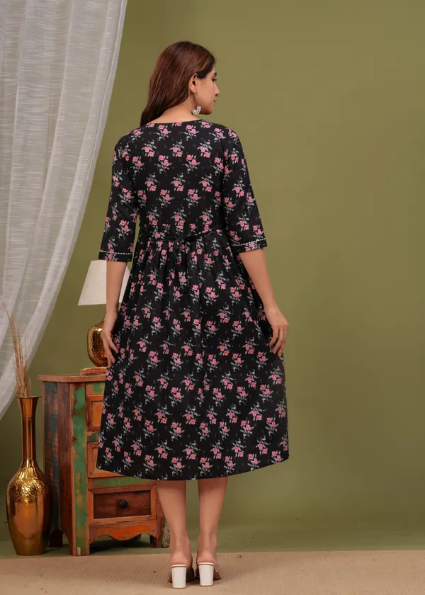 Burbun_black_Cotton_Maternity_And_Feeding_Kurti