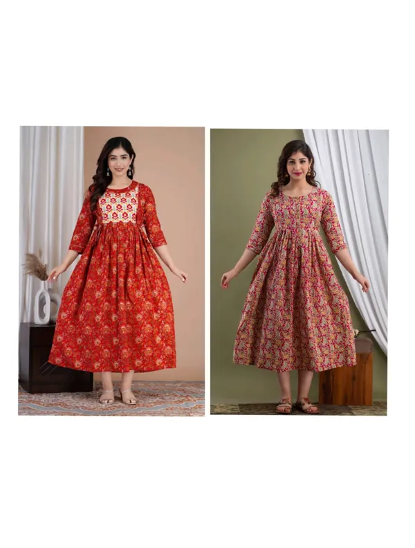 Cherry_gama_cotton_maternity_and_feeding_kurti_Combo_Of_2
