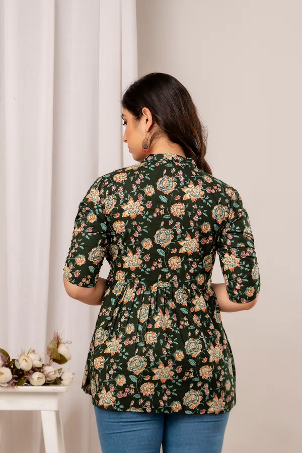 Dark_green_Cotton_Printed_Short_Top