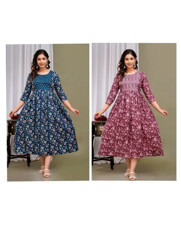 Flower_remix_cotton_maternity_and_feeding_kurti_Combo_Of_2