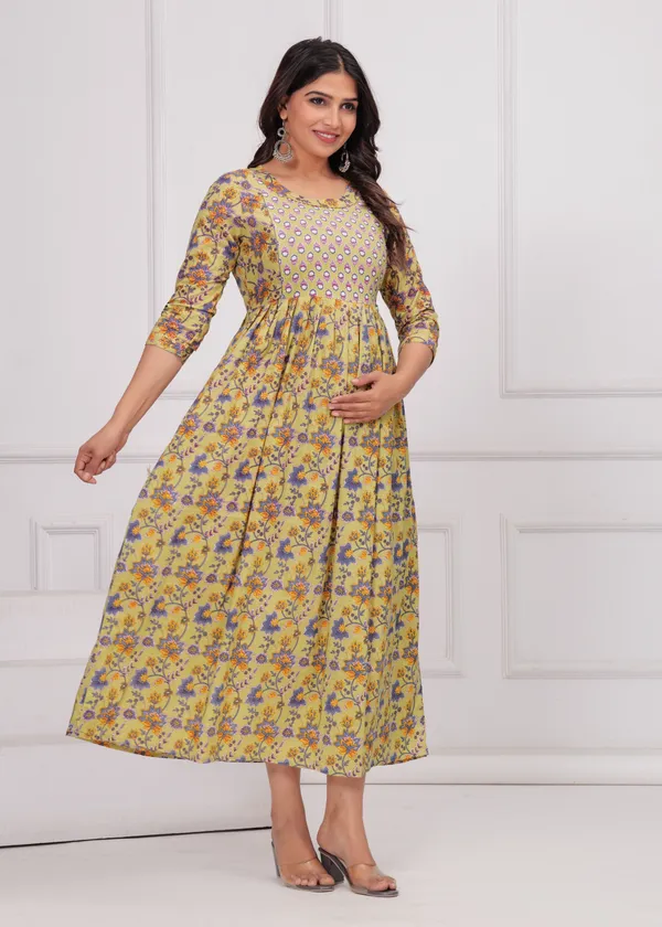 Golden_teach_cotton__maternity_and_feeding_kurti