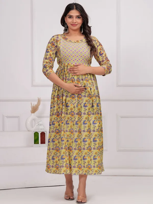Golden_teach_cotton__maternity_and_feeding_kurti