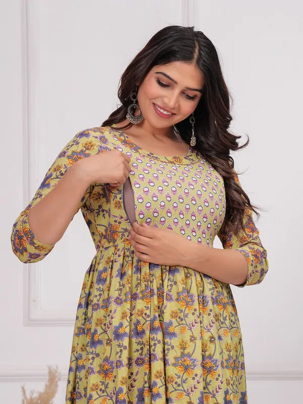 Golden_teach_cotton__maternity_and_feeding_kurti