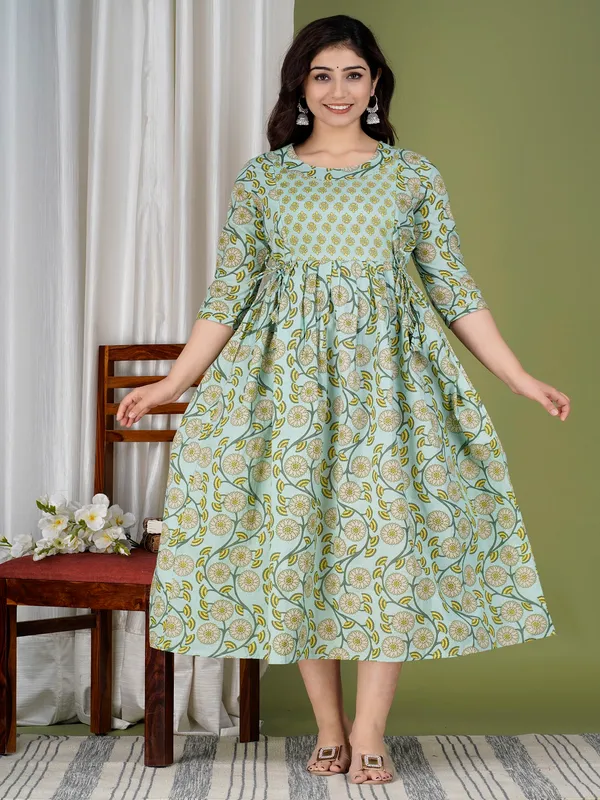 Green_laher_cotton_maternity_and_feeding_kurti