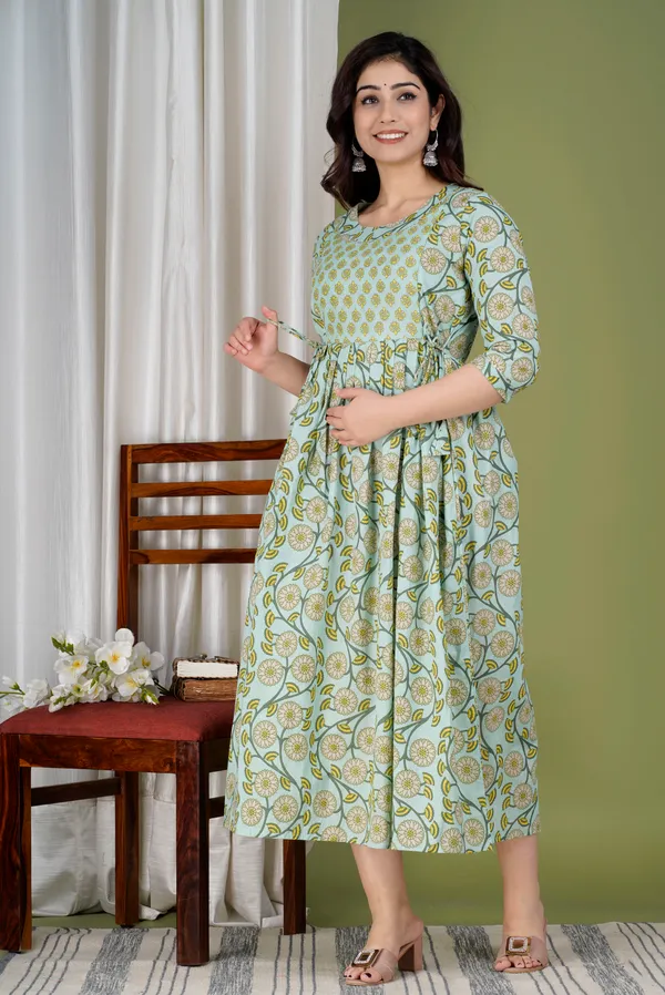 Green_laher_cotton_maternity_and_feeding_kurti