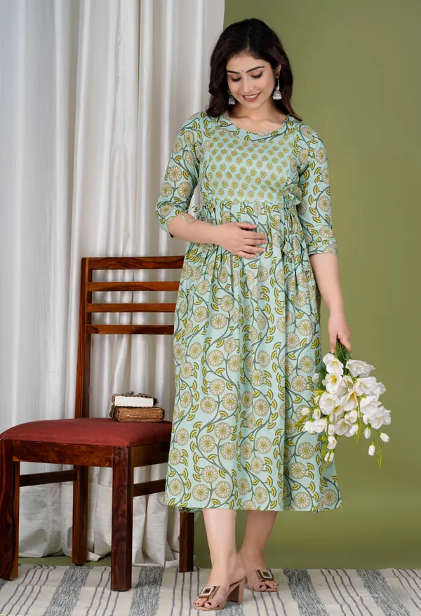 Green_laher_cotton_maternity_and_feeding_kurti