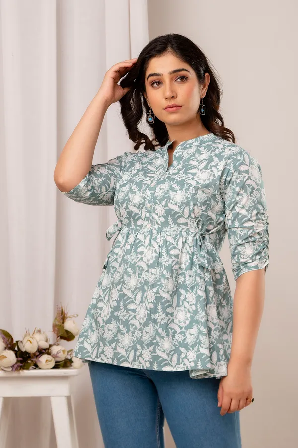 Grey_white_Cotton_Printed_Short_Top