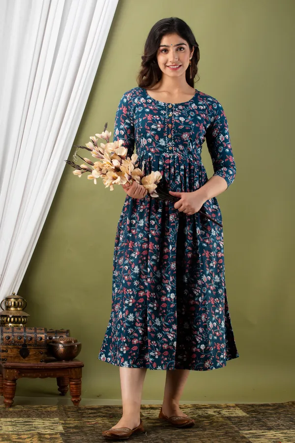 Greyning_flower_cotton_maternity_and_feeding_kurti_Combo_Of_2