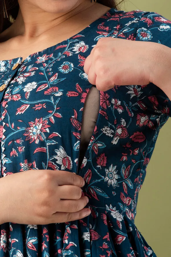 Greyning_flower_cotton_maternity_and_feeding_kurti_Combo_Of_2
