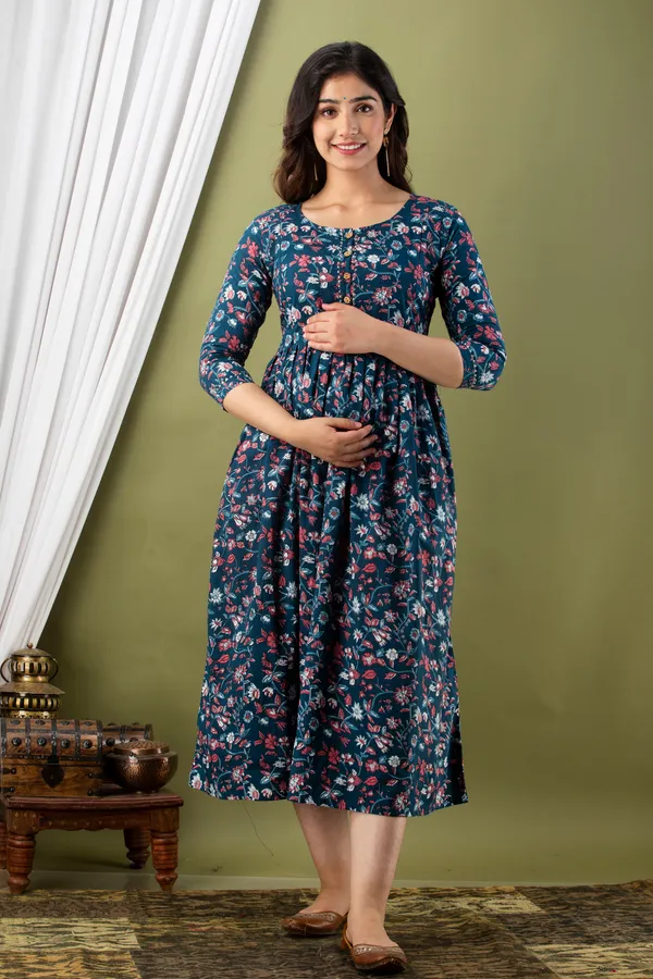 Greyning_flower_cotton_maternity_and_feeding_kurti_Combo_Of_2