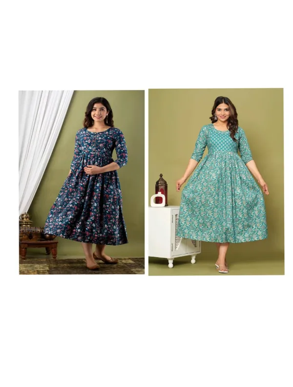 Greyning_flower_cotton_maternity_and_feeding_kurti_Combo_Of_2