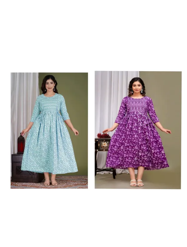 Leaves_ziczacking_cotton_maternity_and_feeding_kurti_combo_Of_2