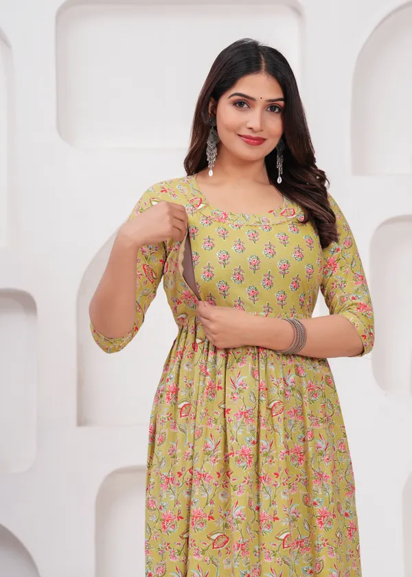 Light_brown_dot_cotton_maternity_and_feeding_kurti