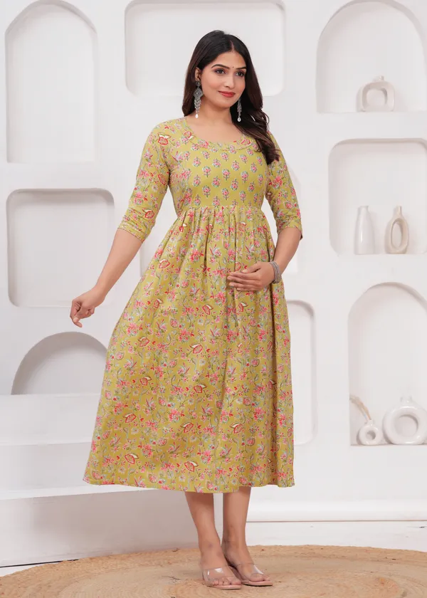Light_brown_dot_cotton_maternity_and_feeding_kurti