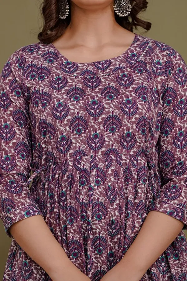 Multi_blue_leave_cotton_maternity_and_feeding_kurti_Combo_Of_2
