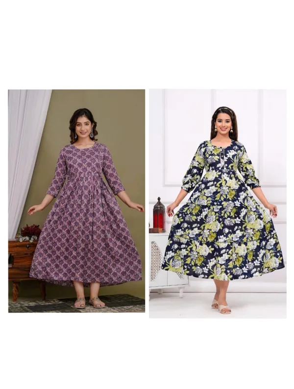 Multi_blue_leave_cotton_maternity_and_feeding_kurti_Combo_Of_2