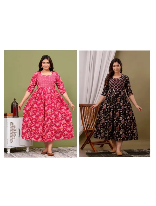 Multi_cheked__Cotton_Printed_Maternity_And_Feeding_Kurti_Combo_Of_2
