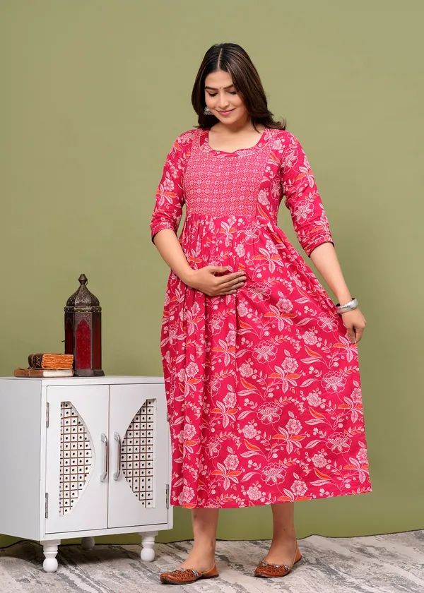 Multi_cheked__Cotton_Printed_Maternity_And_Feeding_Kurti_Combo_Of_2