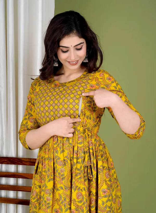 Multi_golden_cotton_maternity_and_feeding_kurti_combo___Of_2