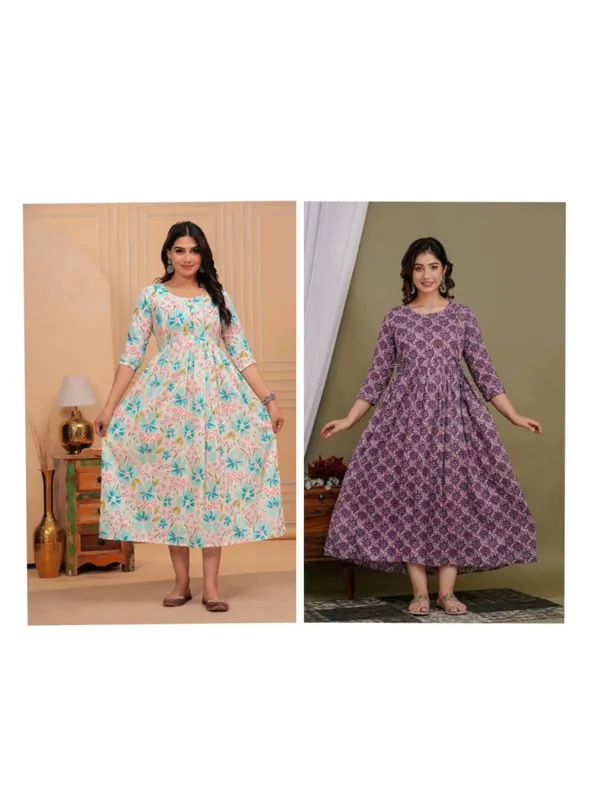 Multi_lavender_cotton_maternity_and_feeding_kurti__Combo_Of_2