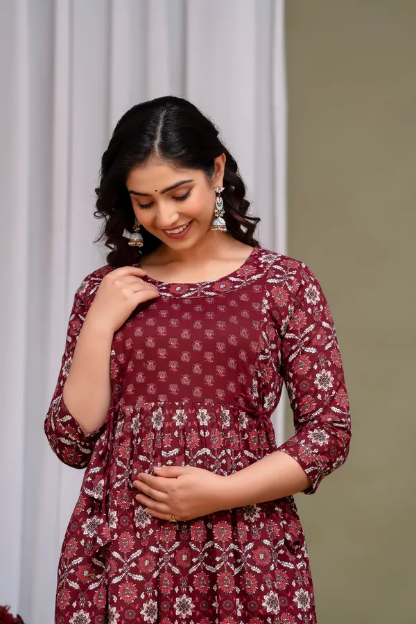 Multi_leaves_cotton_maternity_and_feeding_kurti_combo_Of_2