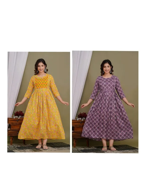 Multi_sweet_corn_cotton_maternity_and_feeding_kurti_Combo_Of_2