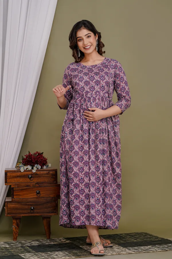 Multi_with_bloom_cotton_maternity_and_feeding_kurti_Combo_Of_2