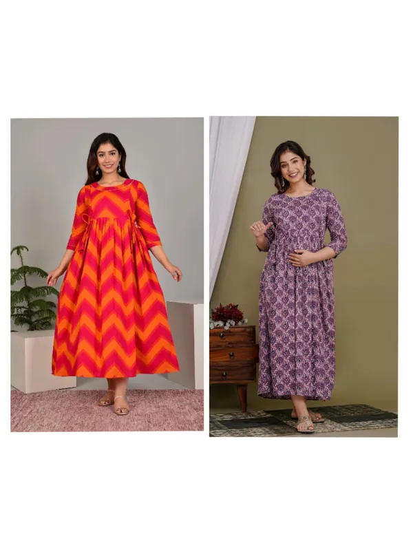 Multi_with_bloom_cotton_maternity_and_feeding_kurti_Combo_Of_2